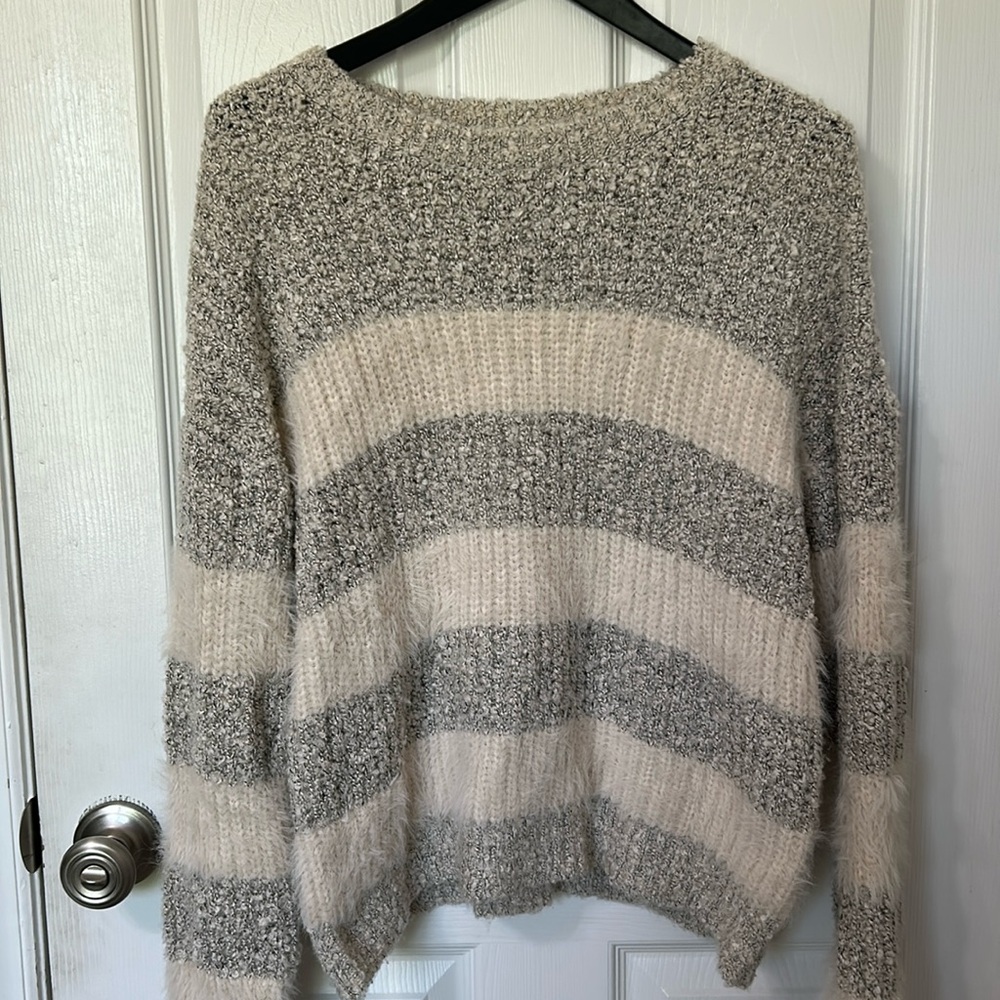 Cozy Striped Sweater - Gray and Cream